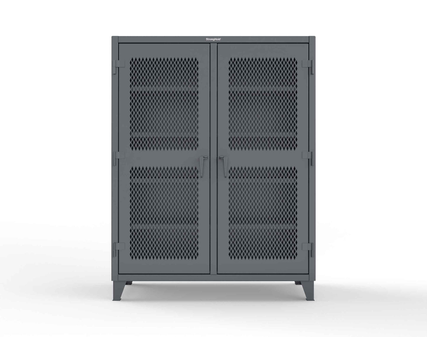 Extreme Duty 12 GA Ventilated (Diamond) Double Shift Cabinet with 8 Shelves - 60 In. W x 24 In. D x 78 In. H - 56-DS-V-248-7024