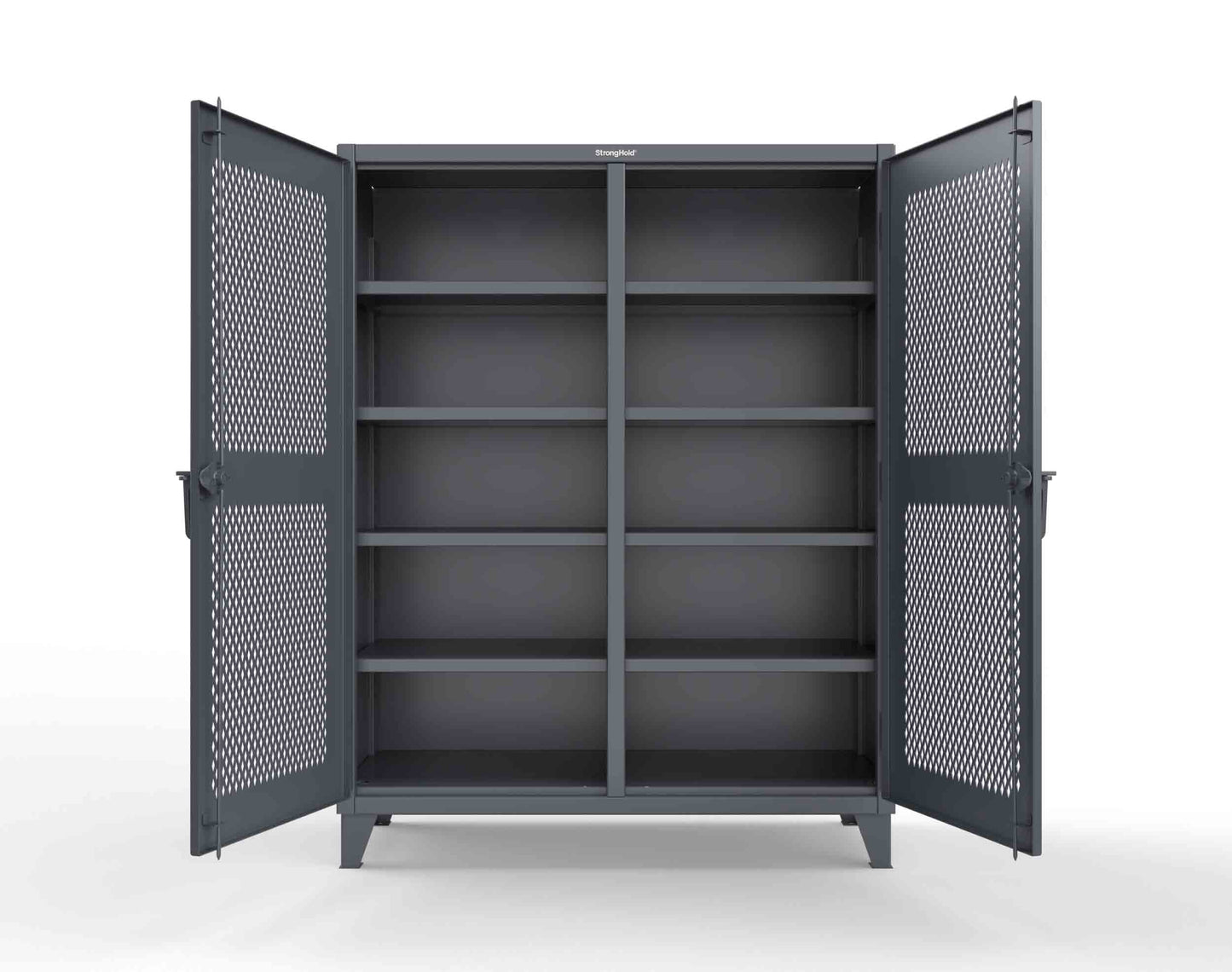Extreme Duty 12 GA Ventilated (Diamond) Double Shift Cabinet with 8 Shelves - 60 In. W x 24 In. D x 78 In. H - 56-DS-V-248-7024