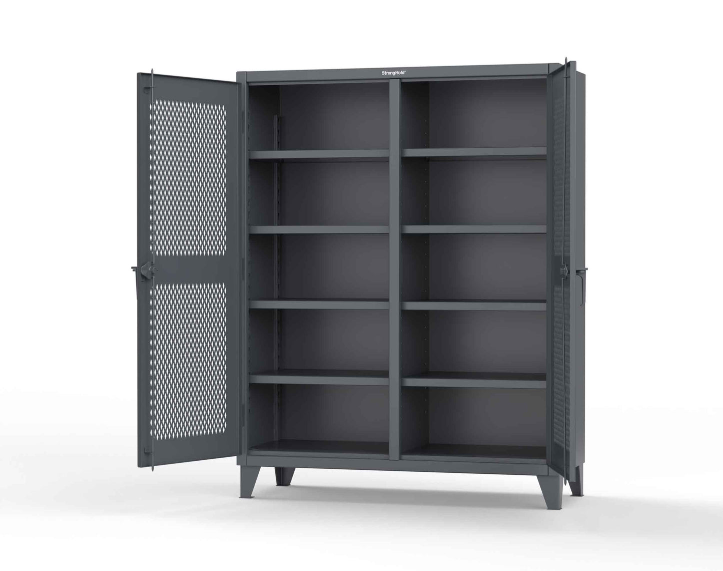 Extreme Duty 12 GA Ventilated (Diamond) Double Shift Cabinet with 8 Shelves - 60 In. W x 24 In. D x 78 In. H - 56-DS-V-248-7024