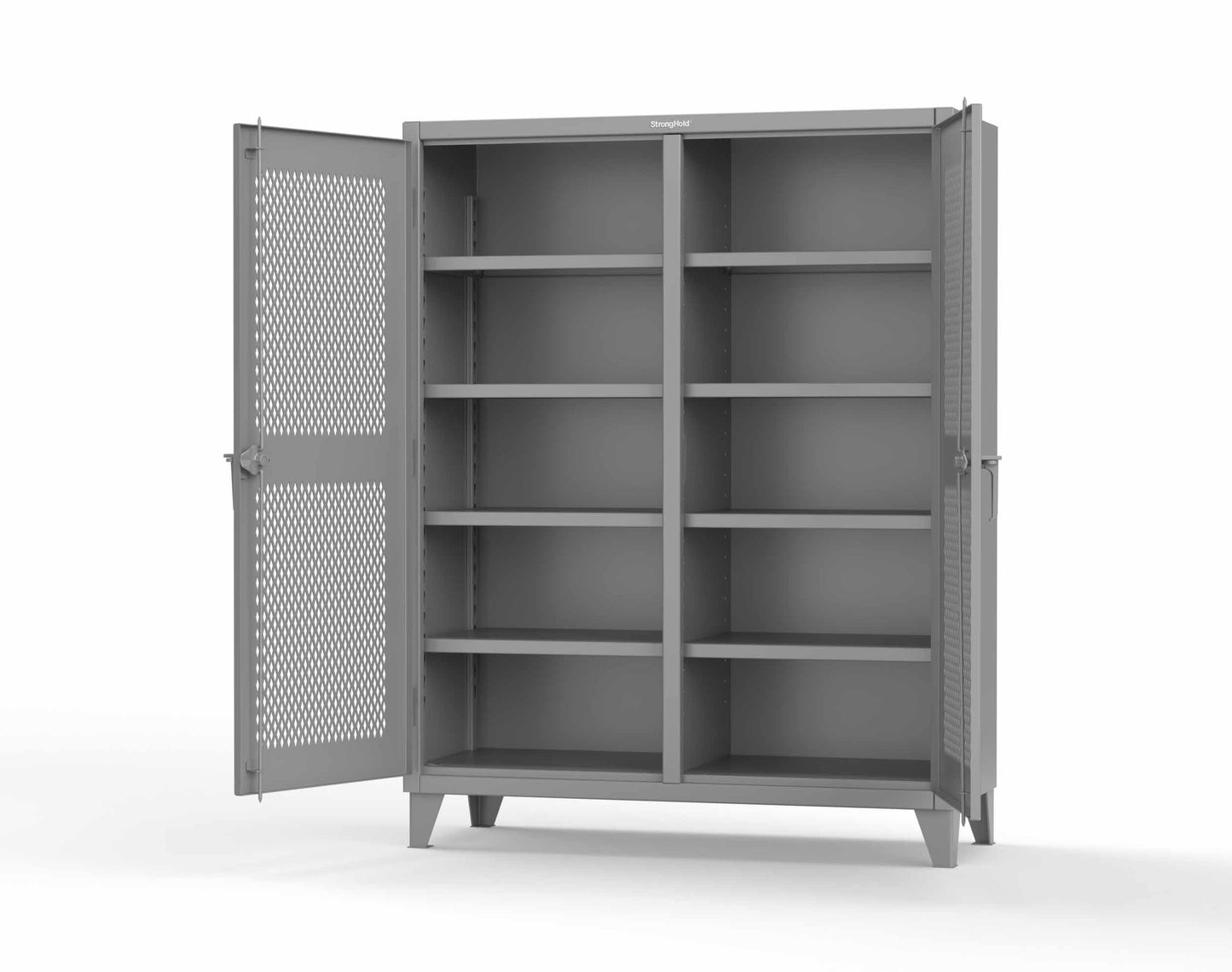 Extreme Duty 12 GA Ventilated (Diamond) Double Shift Cabinet with 8 Shelves - 60 In. W x 24 In. D x 78 In. H - 56-DS-V-248-7037