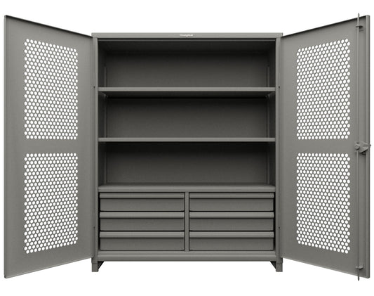 Extra Heavy Duty 14 GA Ventilated (Hex) Cabinet with 6 Half-Width Drawers, 3 Shelves - 60 In. W x 24 In. D x 75 In. H