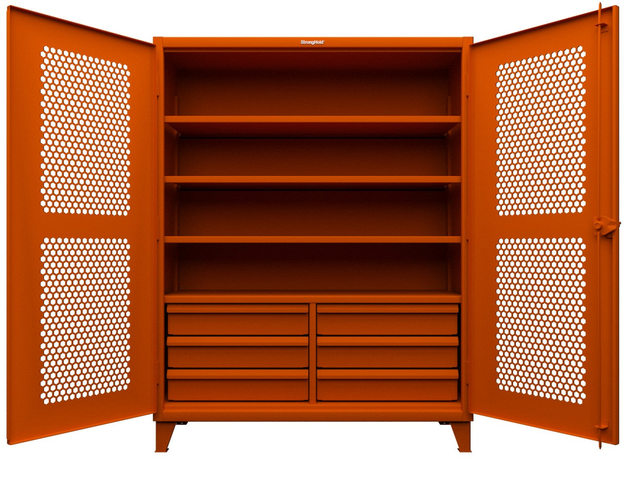 Extreme Duty 12 GA Ventilated (Hex) Cabinet with 6 Half-Width Drawers, 4 Shelves - 60 In. W x 24 In. D x 78 In. H - 56-H-244-6/5DB-2009