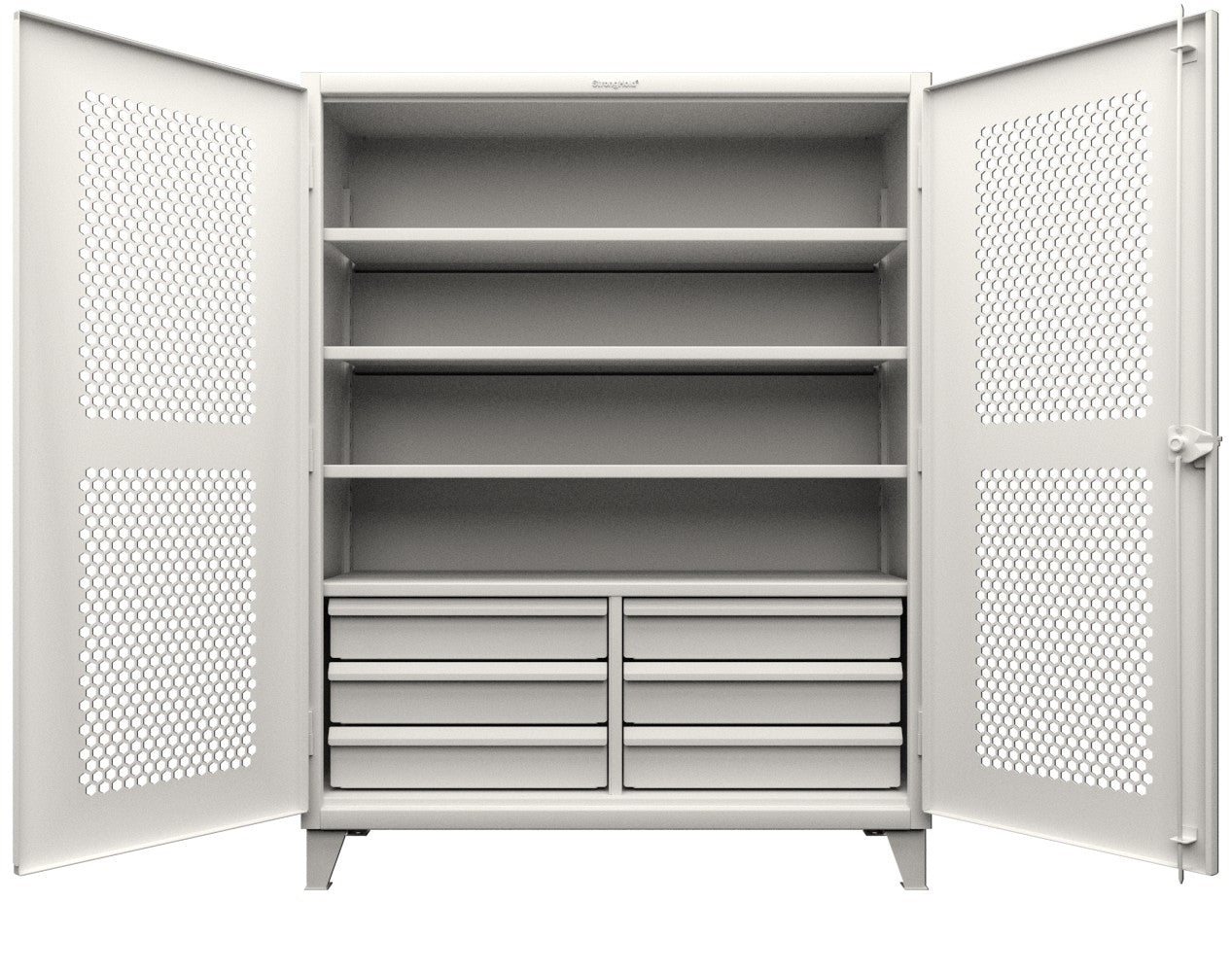 Extreme Duty 12 GA Ventilated (Hex) Cabinet with 6 Half-Width Drawers, 4 Shelves - 60 In. W x 24 In. D x 78 In. H - 56-H-244-6/5DB-9003
