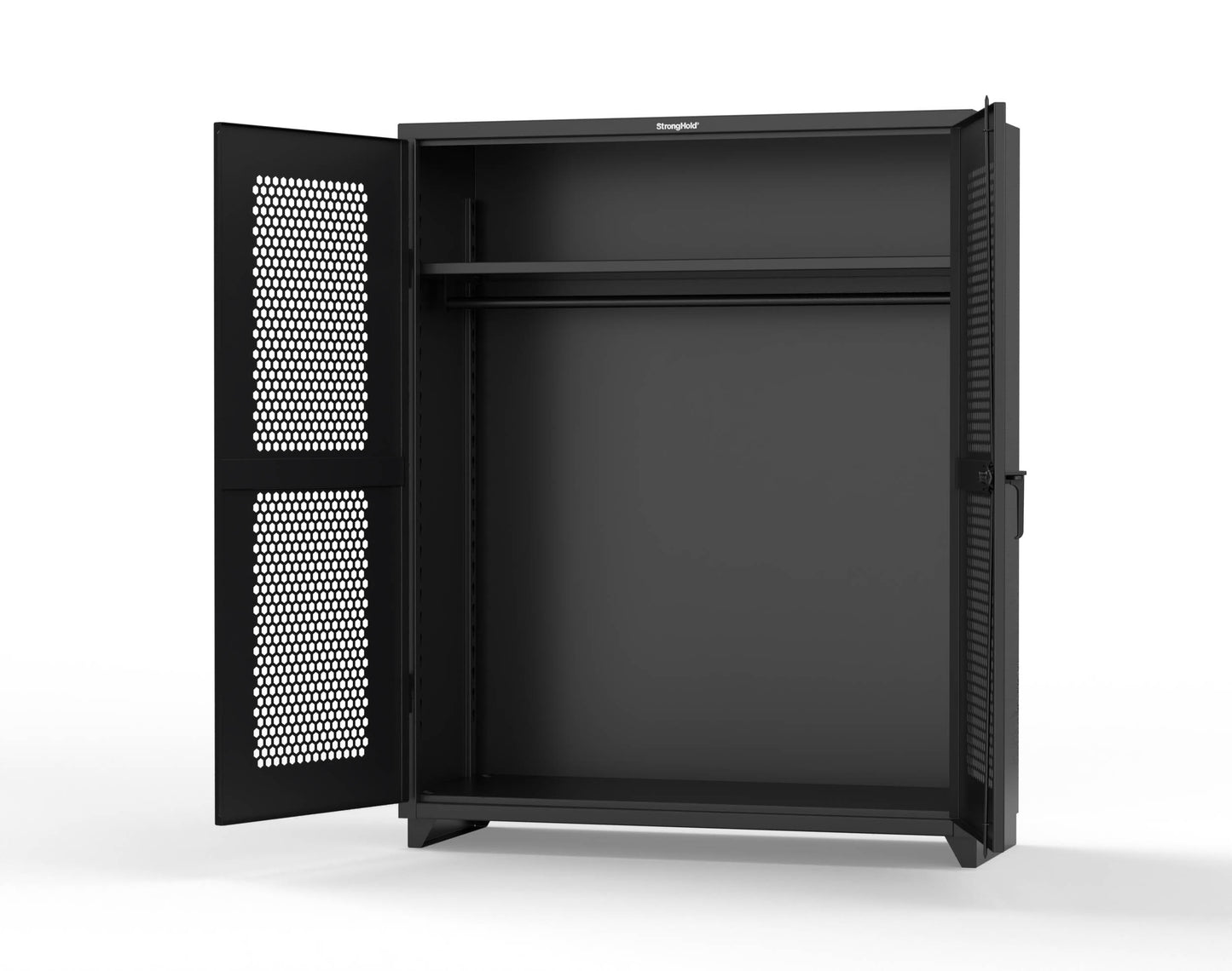 Extra Heavy Duty 14 GA Ventilated (Hex) Uniform Cabinet with Hanger Rod, 1 Shelf - 60 In. W x 24 In. D x 75 In. H - 56-H-WR-241-L-9005
