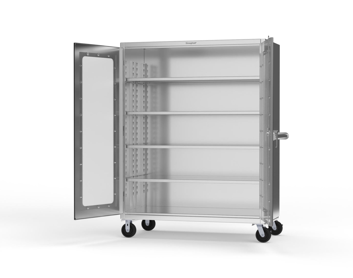 Extreme Duty 12 GA Stainless Steel Mobile Medical Cabinet with Cylinder Lock, 4 Shelves - 60 In. W x 30 In. D x 80 In. H - 56-LD-304-CL-CA-SS