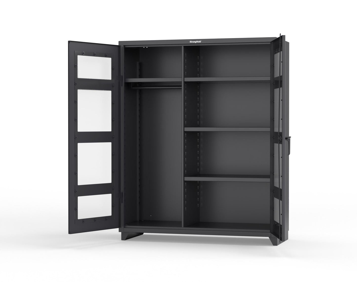 Extra Heavy Duty 14 GA Clear View Uniform Cabinet with 4 Shelves - 60 In. W x 24 In. D x 75 In. H - 56-LD-W-244-L-9005