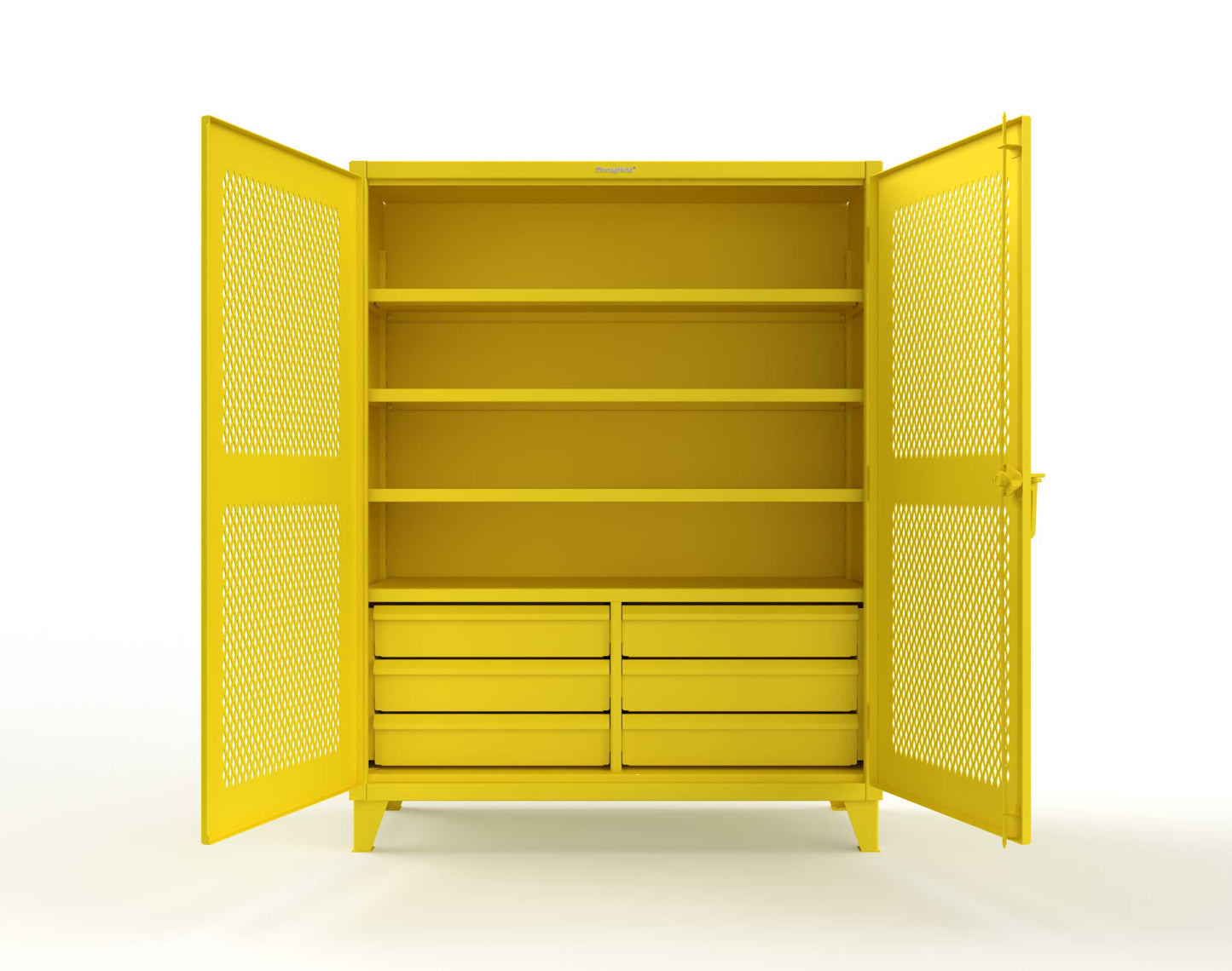 Extreme Duty 12 GA Ventilated (Diamond) Cabinet with 6 Half-Width Drawers, 4 Shelves - 60 In. W x 24 In. D x 78 In. H - 56-V-244-6/5DB-1021