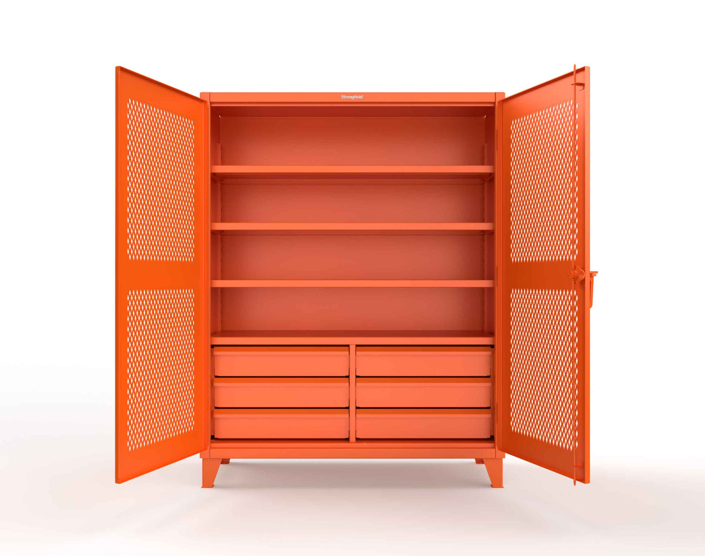 Extreme Duty 12 GA Ventilated (Diamond) Cabinet with 6 Half-Width Drawers, 4 Shelves - 60 In. W x 24 In. D x 78 In. H - 56-V-244-6/5DB-2009