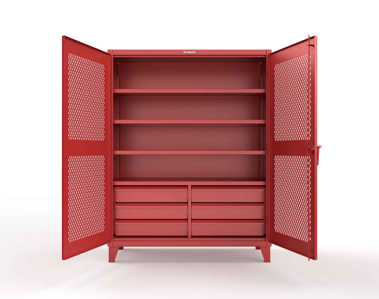 Extreme Duty 12 GA Ventilated (Diamond) Cabinet with 6 Half-Width Drawers, 4 Shelves - 60 In. W x 24 In. D x 78 In. H - 56-V-244-6/5DB-3001