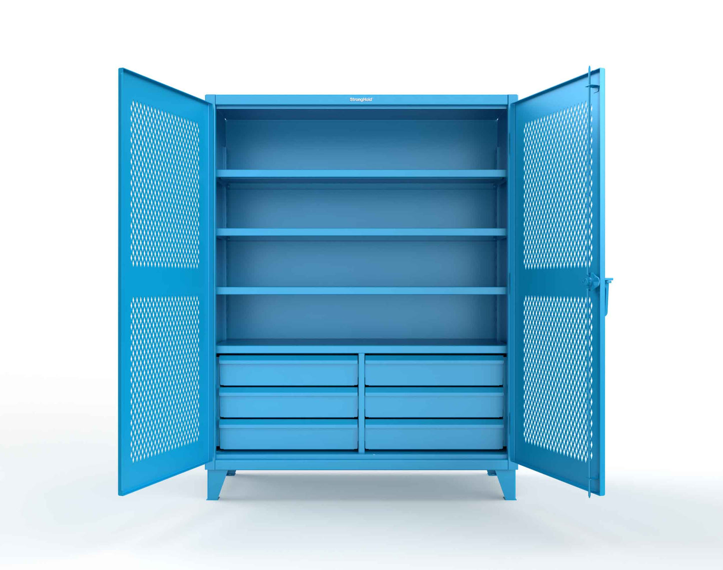 Extreme Duty 12 GA Ventilated (Diamond) Cabinet with 6 Half-Width Drawers, 4 Shelves - 60 In. W x 24 In. D x 78 In. H - 56-V-244-6/5DB-5012