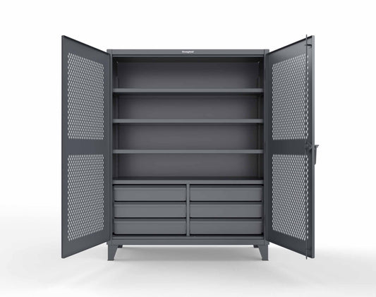 Extreme Duty 12 GA Ventilated (Diamond) Cabinet with 6 Half-Width Drawers, 4 Shelves - 60 In. W x 24 In. D x 78 In. H - 56-V-244-6/5DB-7024