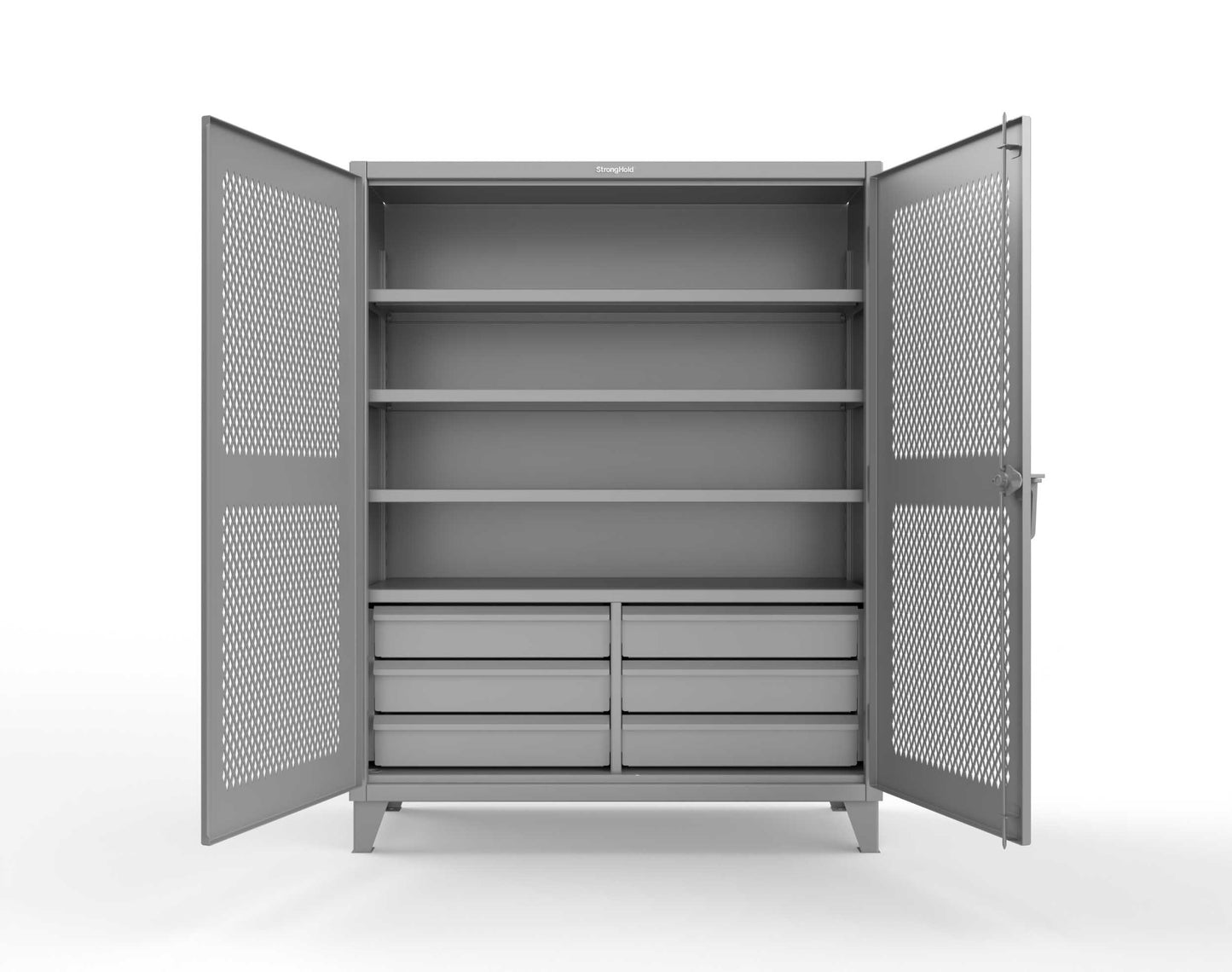 Extreme Duty 12 GA Ventilated (Diamond) Cabinet with 6 Half-Width Drawers, 4 Shelves - 60 In. W x 24 In. D x 78 In. H - 56-V-244-6/5DB-7037