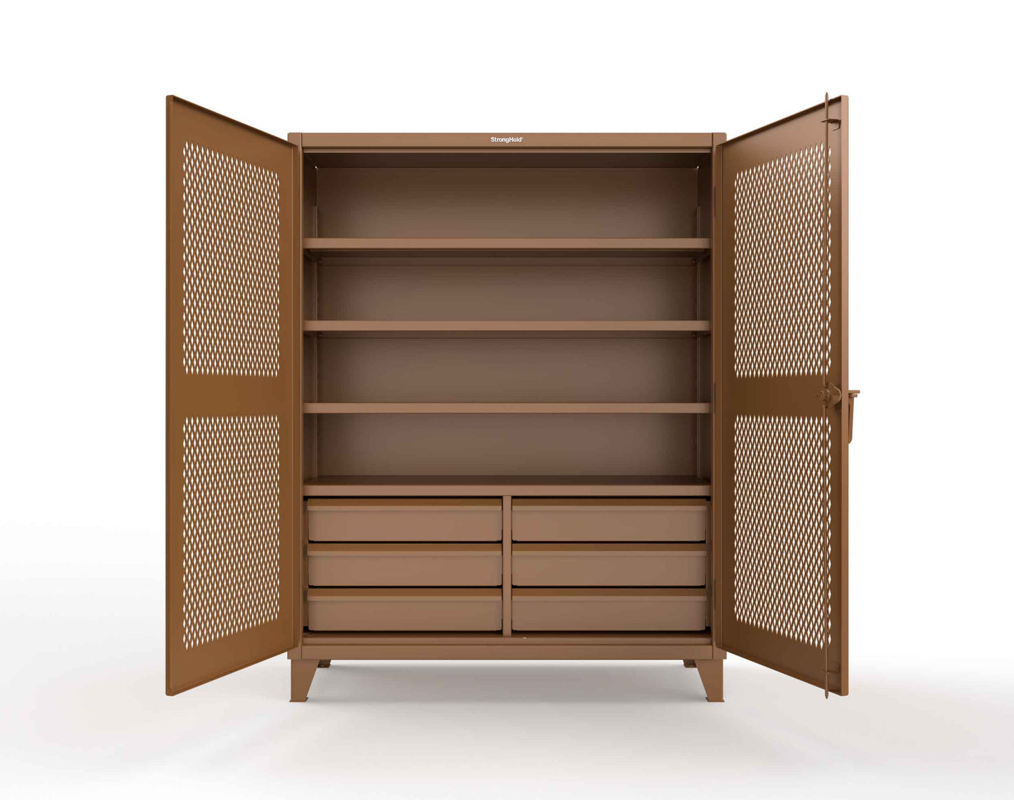 Extreme Duty 12 GA Ventilated (Diamond) Cabinet with 6 Half-Width Drawers, 4 Shelves - 60 In. W x 24 In. D x 78 In. H - 56-V-244-6/5DB-8008