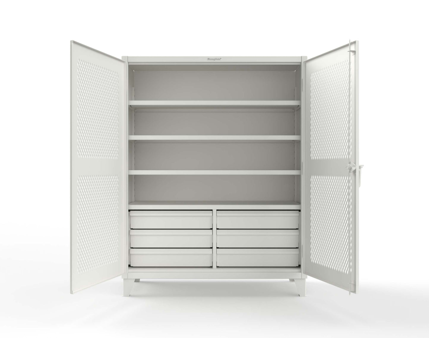 Extreme Duty 12 GA Ventilated (Diamond) Cabinet with 6 Half-Width Drawers, 4 Shelves - 60 In. W x 24 In. D x 78 In. H - 56-V-244-6/5DB-9003