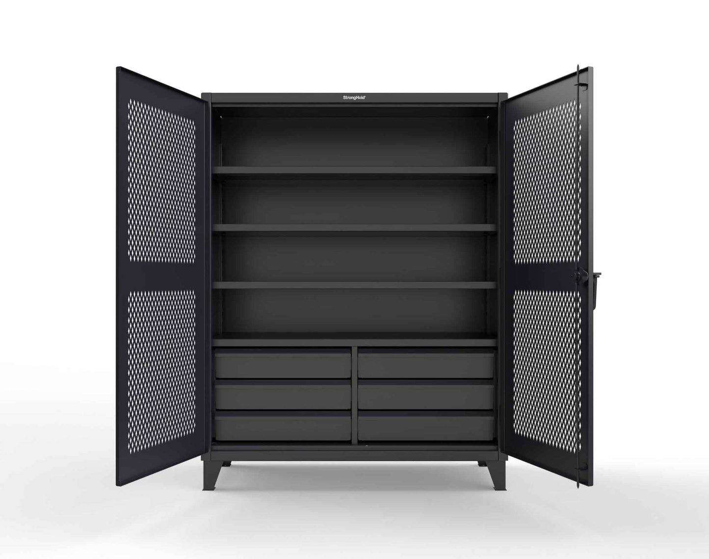 Extreme Duty 12 GA Ventilated (Diamond) Cabinet with 6 Half-Width Drawers, 4 Shelves - 60 In. W x 24 In. D x 78 In. H - 56-V-244-6/5DB-9005