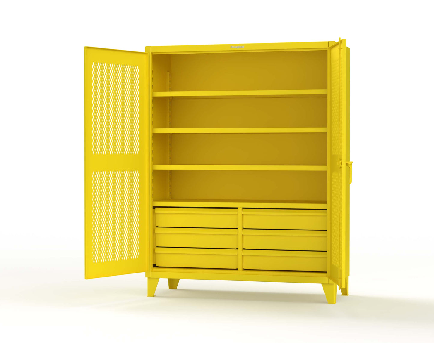 Extreme Duty 12 GA Ventilated (Diamond) Cabinet with 6 Half-Width Drawers, 4 Shelves - 60 In. W x 24 In. D x 78 In. H - 56-V-244-6/5DB-1021