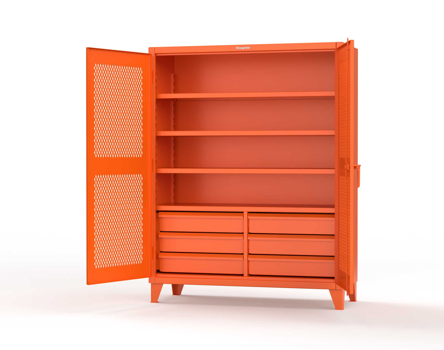 Extreme Duty 12 GA Ventilated (Diamond) Cabinet with 6 Half-Width Drawers, 4 Shelves - 60 In. W x 24 In. D x 78 In. H - 56-V-244-6/5DB-2009