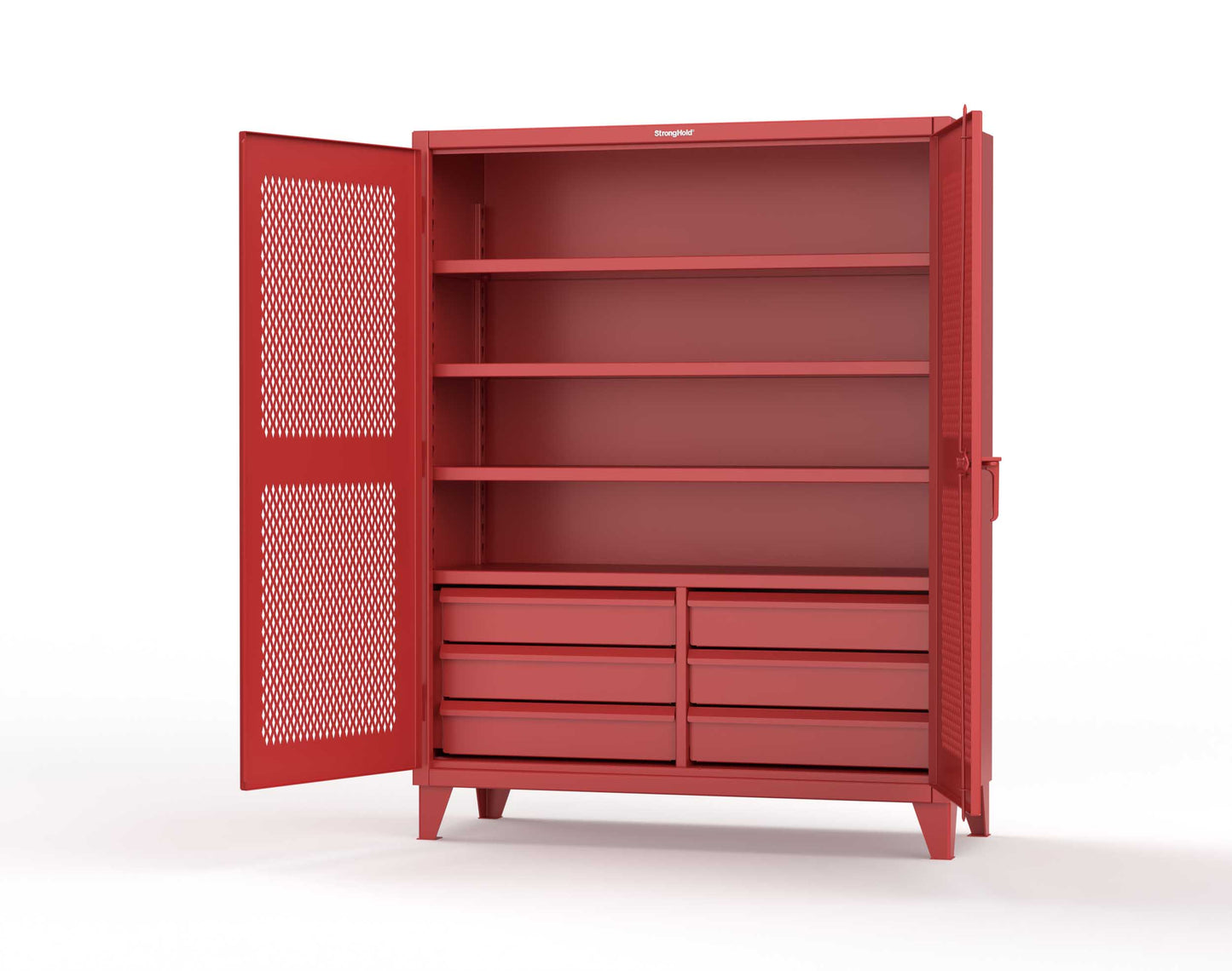 Extreme Duty 12 GA Ventilated (Diamond) Cabinet with 6 Half-Width Drawers, 4 Shelves - 60 In. W x 24 In. D x 78 In. H - 56-V-244-6/5DB-3001