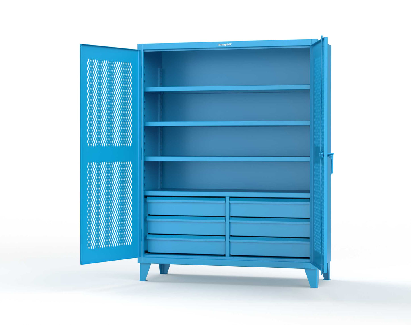 Extreme Duty 12 GA Ventilated (Diamond) Cabinet with 6 Half-Width Drawers, 4 Shelves - 60 In. W x 24 In. D x 78 In. H - 56-V-244-6/5DB-5012