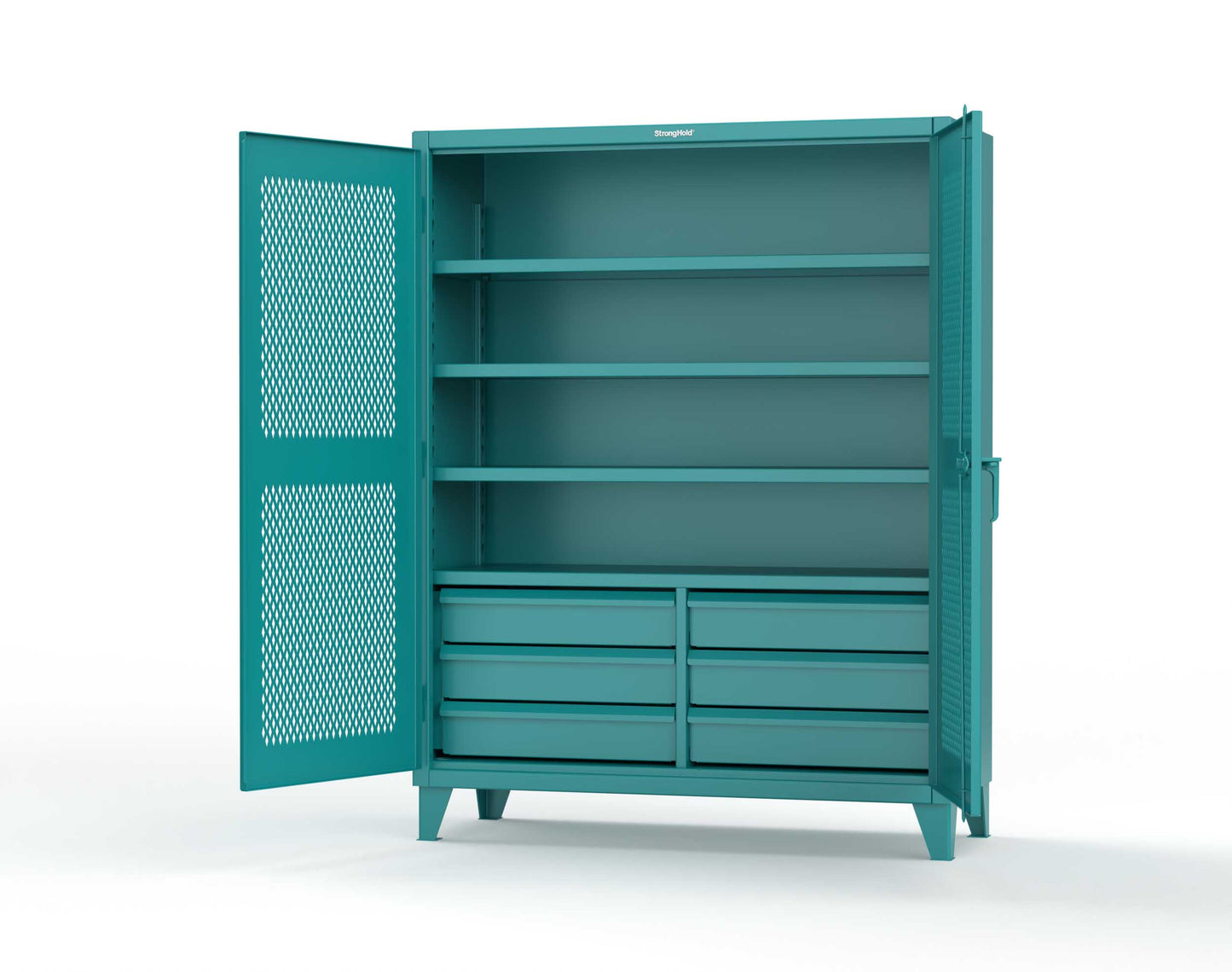 Extreme Duty 12 GA Ventilated (Diamond) Cabinet with 6 Half-Width Drawers, 4 Shelves - 60 In. W x 24 In. D x 78 In. H - 56-V-244-6/5DB-5021