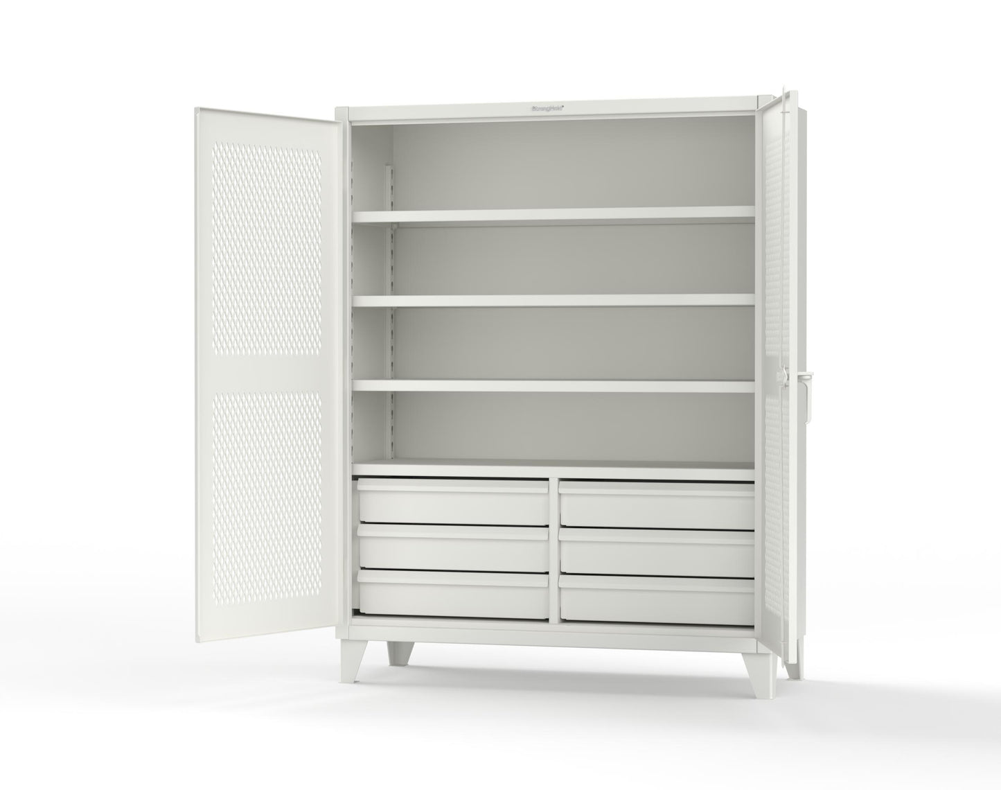 Extreme Duty 12 GA Ventilated (Diamond) Cabinet with 6 Half-Width Drawers, 4 Shelves - 60 In. W x 24 In. D x 78 In. H - 56-V-244-6/5DB-9003