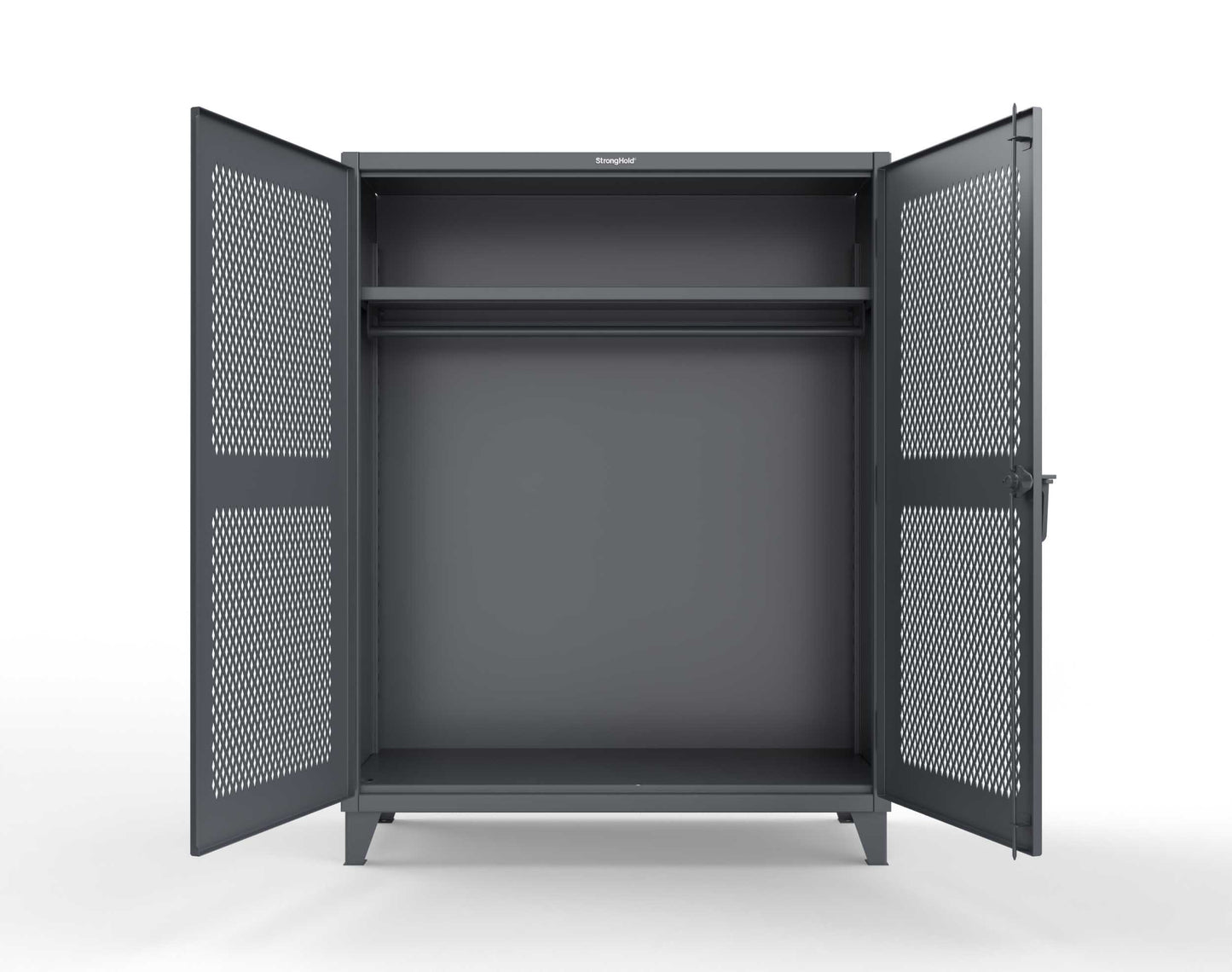 Extreme Duty 12 GA Ventilated (Diamond) Uniform Cabinet with Hanger Rod, 1 Shelf - 60 In. W x 24 In. D x 78 In. H - 56-V-WR-241-7024