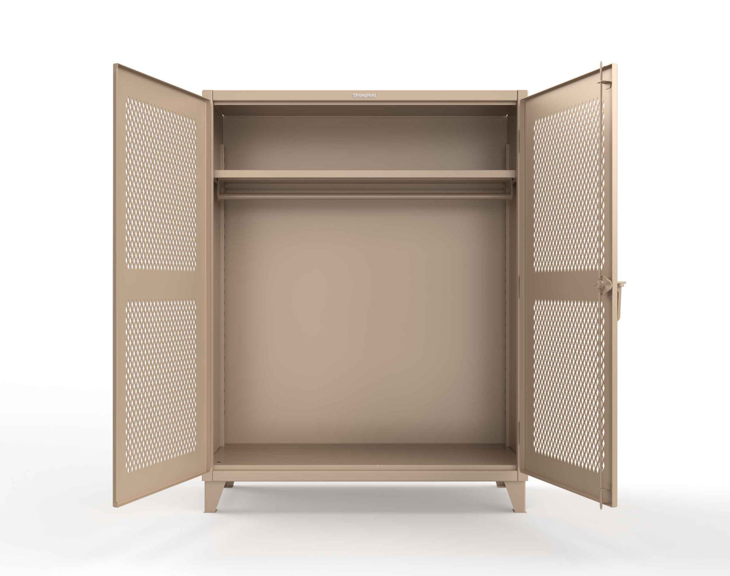 Extreme Duty 12 GA Ventilated (Diamond) Uniform Cabinet with Hanger Rod, 1 Shelf - 60 In. W x 24 In. D x 78 In. H - 56-V-WR-241-1019