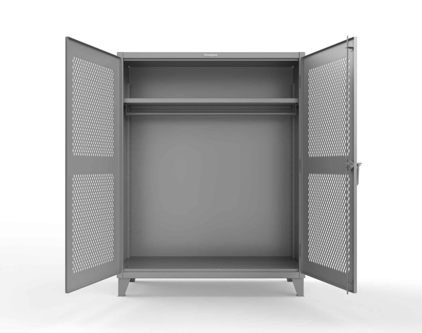 Extreme Duty 12 GA Ventilated (Diamond) Uniform Cabinet with Hanger Rod, 1 Shelf - 60 In. W x 24 In. D x 78 In. H - 56-V-WR-241-7037