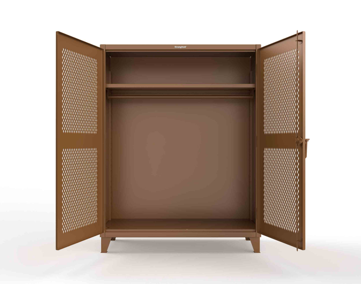 Extreme Duty 12 GA Ventilated (Diamond) Uniform Cabinet with Hanger Rod, 1 Shelf - 60 In. W x 24 In. D x 78 In. H - 56-V-WR-241-8008
