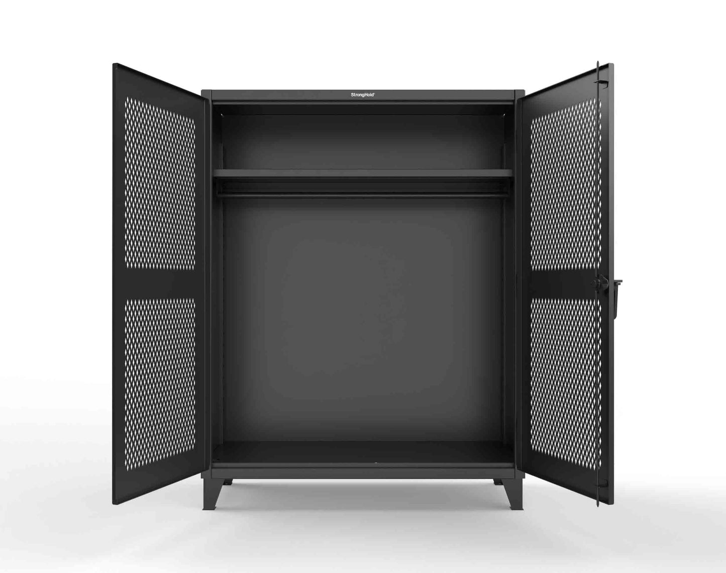 Extreme Duty 12 GA Ventilated (Diamond) Uniform Cabinet with Hanger Rod, 1 Shelf - 60 In. W x 24 In. D x 78 In. H - 56-V-WR-241-9005