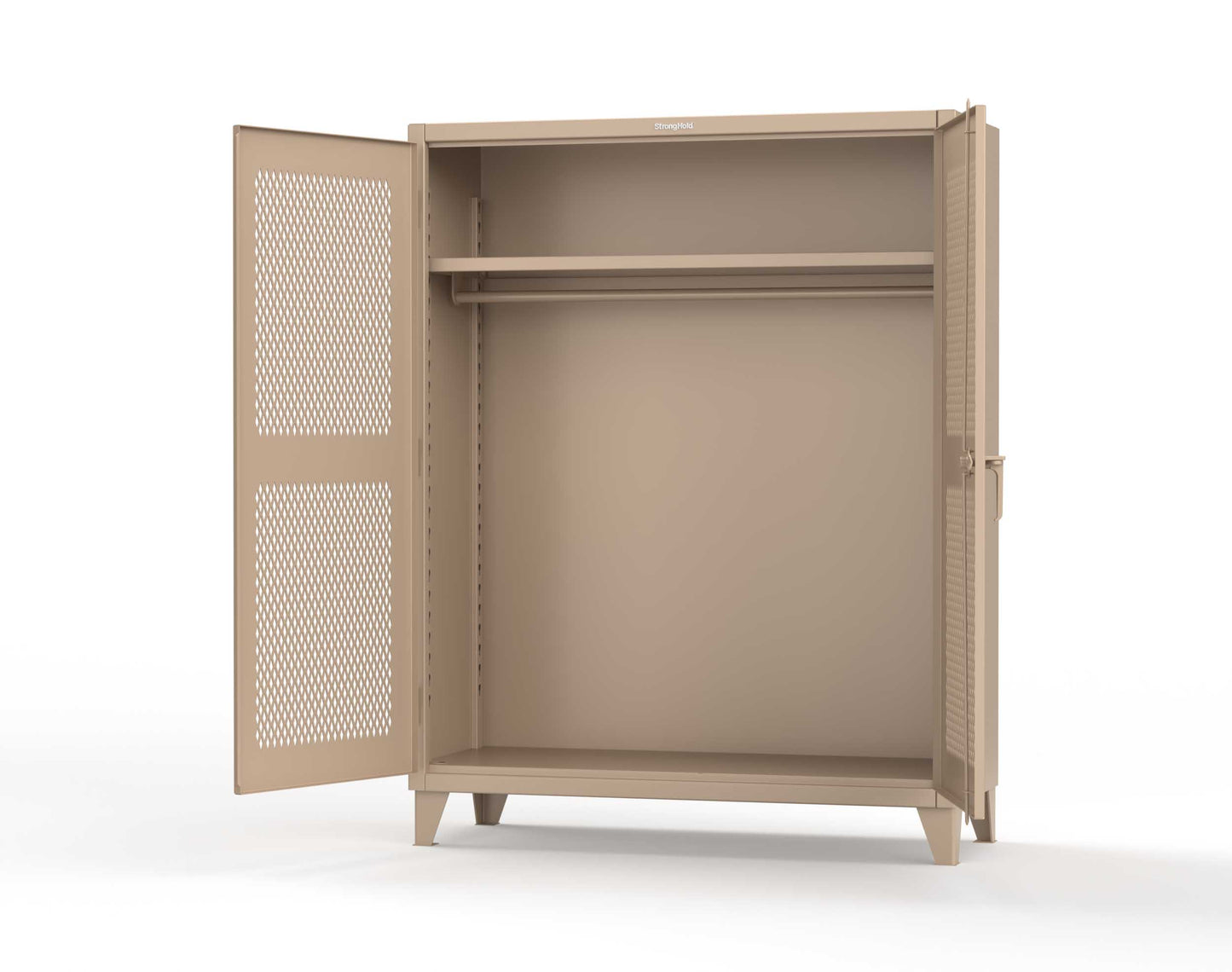 Extreme Duty 12 GA Ventilated (Diamond) Uniform Cabinet with Hanger Rod, 1 Shelf - 60 In. W x 24 In. D x 78 In. H - 56-V-WR-241-1019