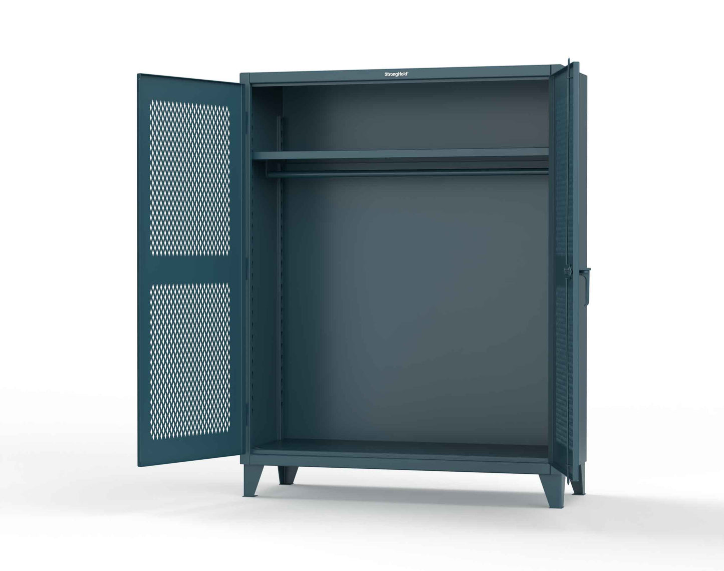 Extreme Duty 12 GA Ventilated (Diamond) Uniform Cabinet with Hanger Rod, 1 Shelf - 60 In. W x 24 In. D x 78 In. H - 56-V-WR-241-5001