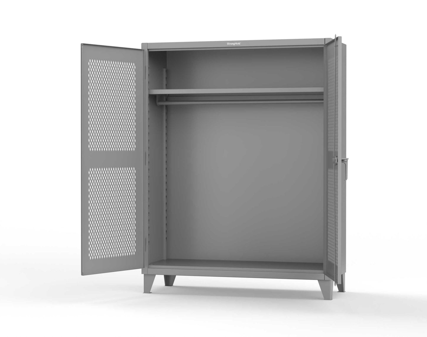 Extreme Duty 12 GA Ventilated (Diamond) Uniform Cabinet with Hanger Rod, 1 Shelf - 60 In. W x 24 In. D x 78 In. H - 56-V-WR-241-7037