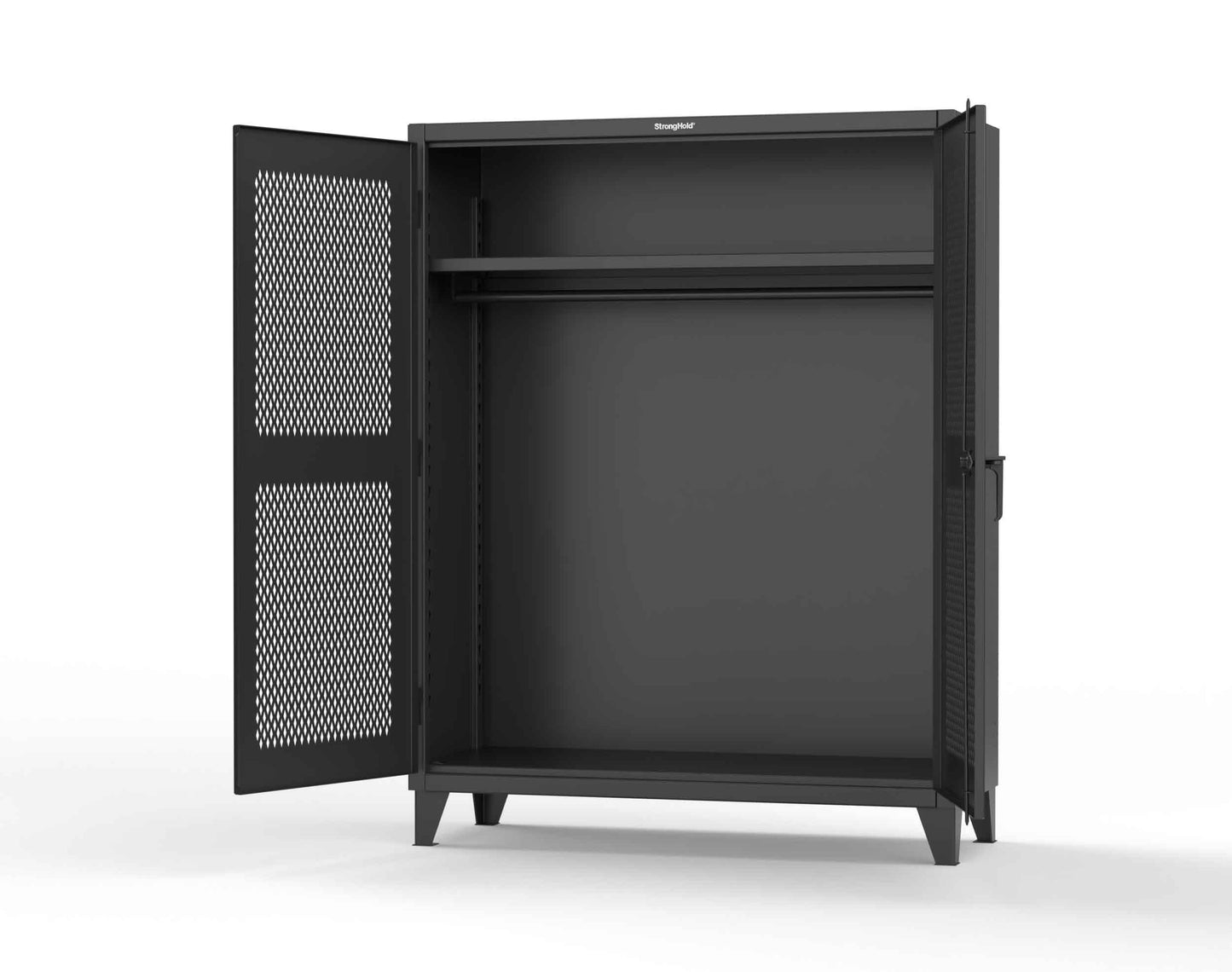 Extreme Duty 12 GA Ventilated (Diamond) Uniform Cabinet with Hanger Rod, 1 Shelf - 60 In. W x 24 In. D x 78 In. H - 56-V-WR-241-9005