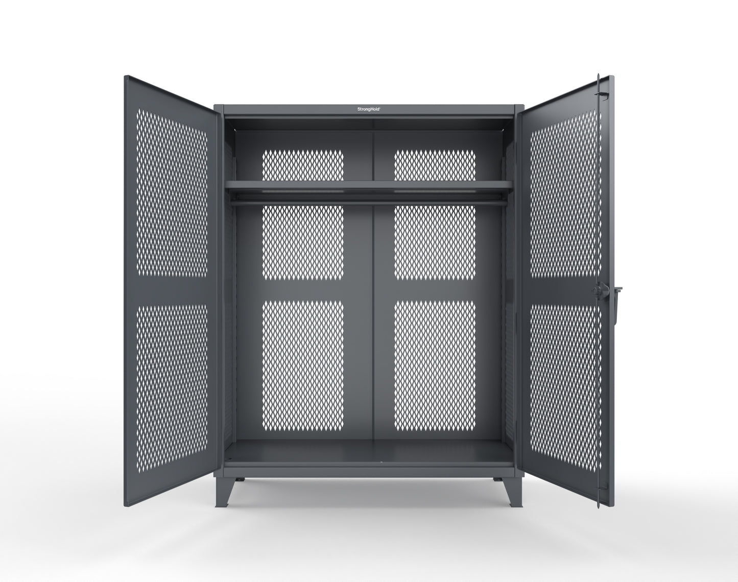 Extreme Duty 12 GA Fully-Ventilated Uniform Cabinet with Hanger Rod, 1 Shelf - 60 In. W x 24 In. D x 78 In. H - 56-VBS-241WR-7024