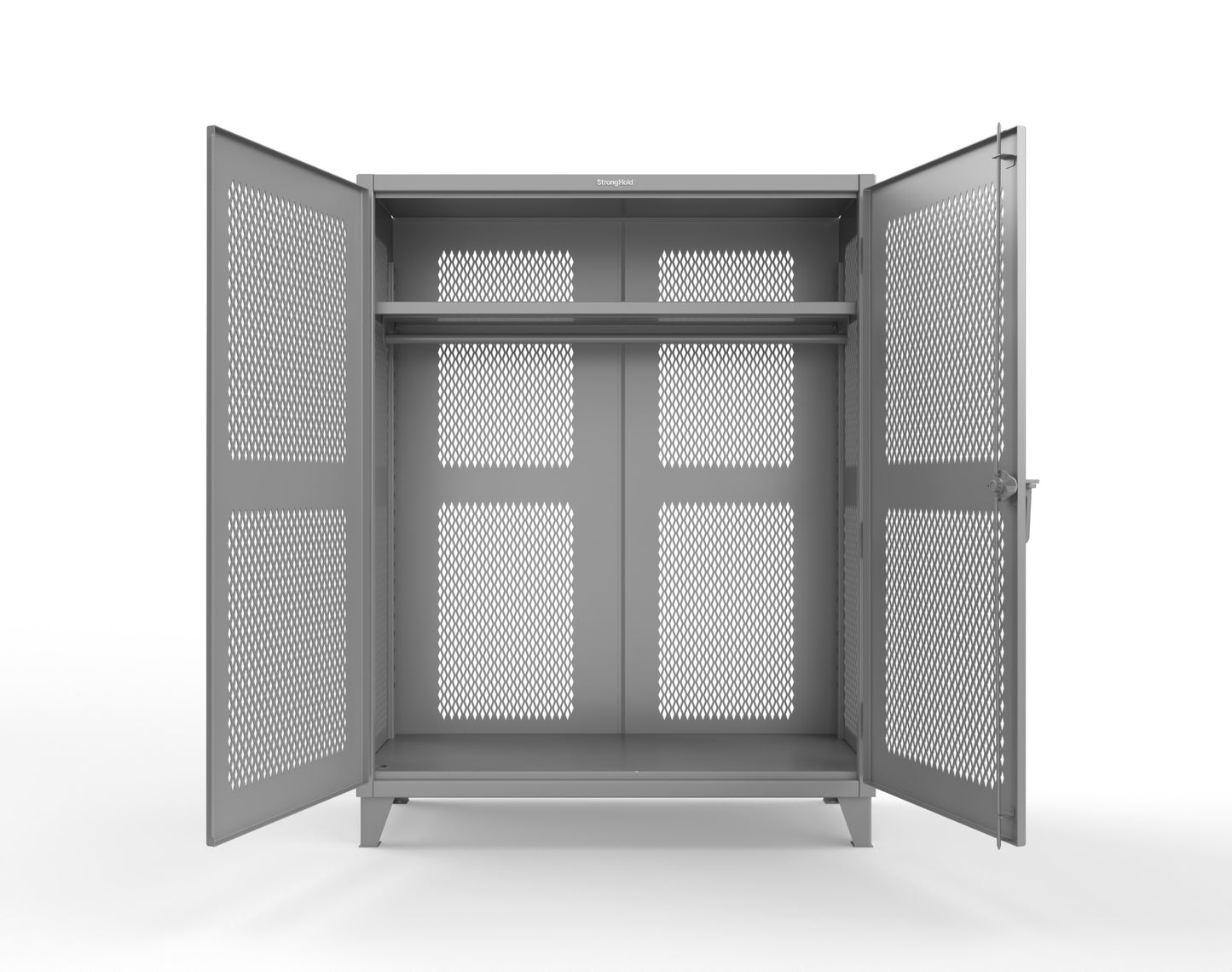 Extreme Duty 12 GA Fully-Ventilated Uniform Cabinet with Hanger Rod, 1 Shelf - 60 In. W x 24 In. D x 78 In. H - 56-VBS-241WR-7037