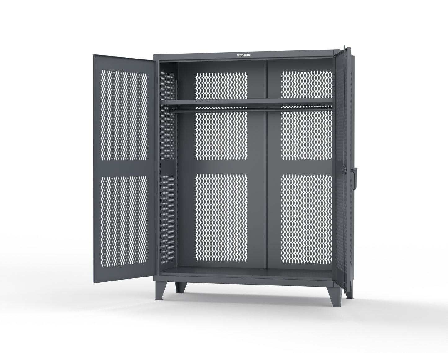 Extreme Duty 12 GA Fully-Ventilated Uniform Cabinet with Hanger Rod, 1 Shelf - 60 In. W x 24 In. D x 78 In. H - 56-VBS-241WR-7024