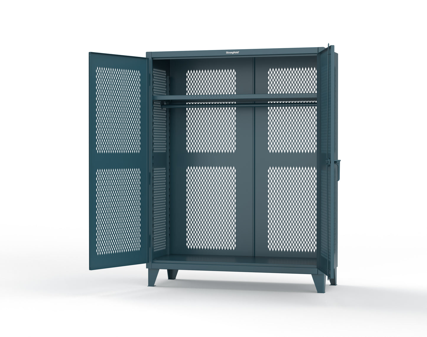 Extreme Duty 12 GA Fully-Ventilated Uniform Cabinet with Hanger Rod, 1 Shelf - 60 In. W x 24 In. D x 78 In. H - 56-VBS-241WR-5001