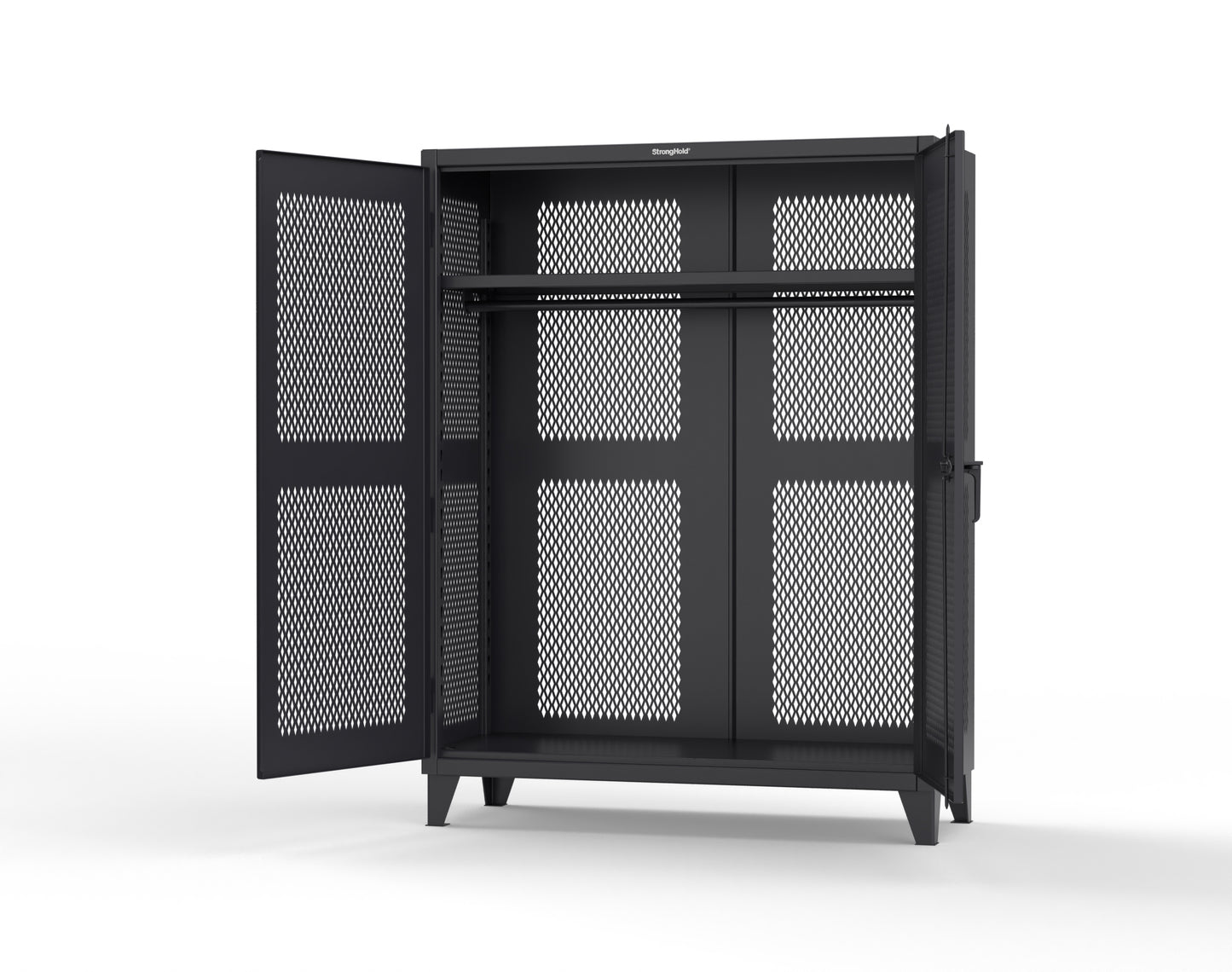 Extreme Duty 12 GA Fully-Ventilated Uniform Cabinet with Hanger Rod, 1 Shelf - 60 In. W x 24 In. D x 78 In. H - 56-VBS-241WR-9005