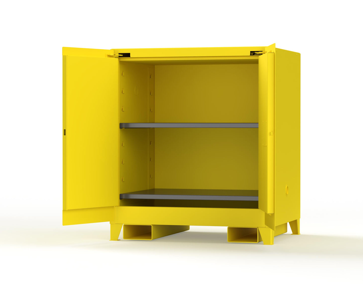 Extra Heavy Duty 14 GA 60 Gallon Flammable Safety Cabinet with Manual-Closing Doors, 2 Shelves, Forklift Pockets - 43 In. W x 34 In. D x 49 In. H