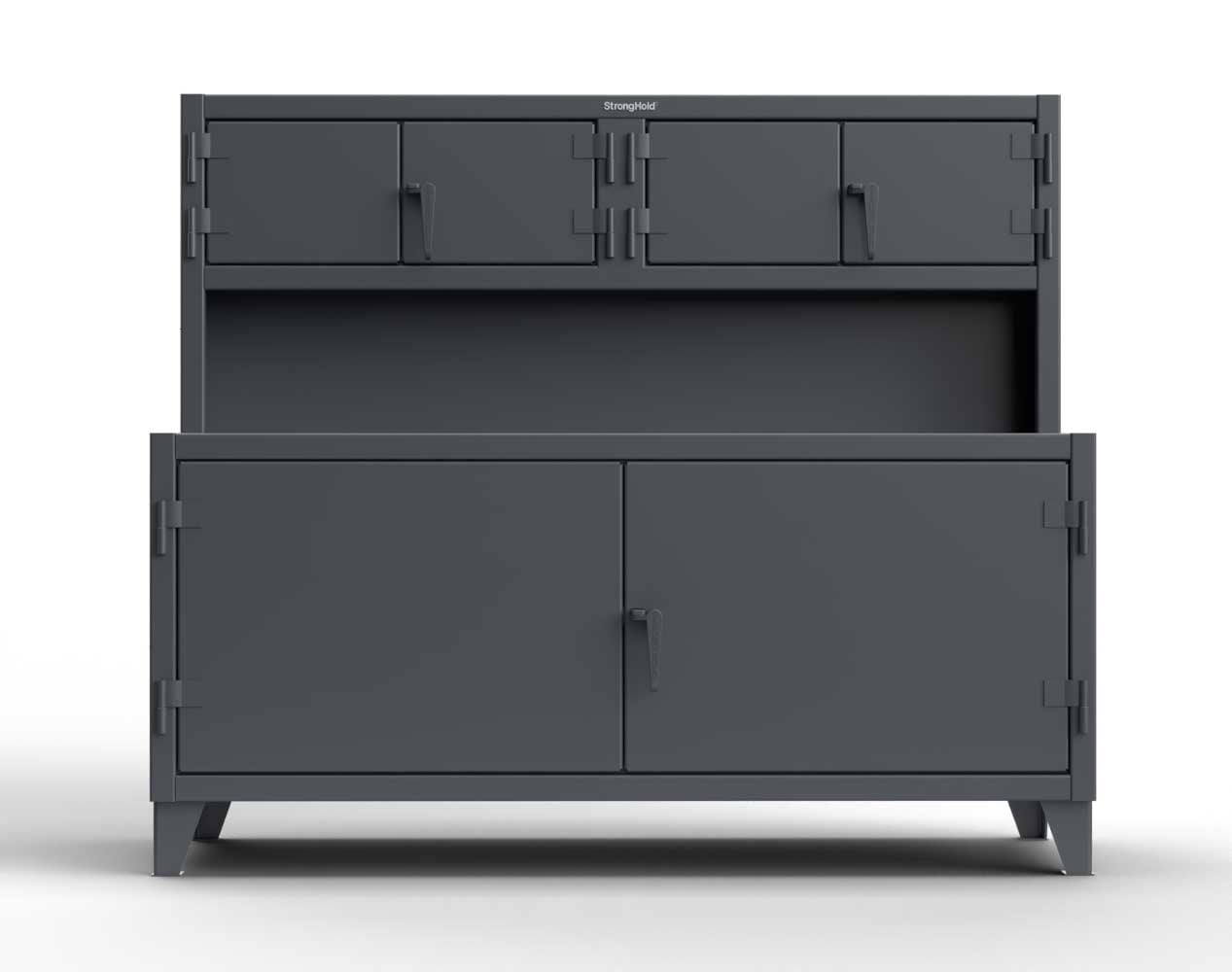 Extreme Duty 12 GA Workbench with Upper Storage Compartments, 1 Shelf - 96 In. W x 30 In. D x 62 In. H