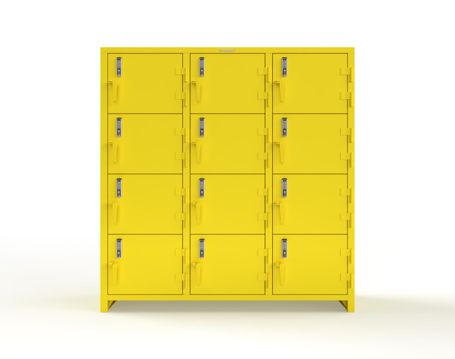 Extra Heavy Duty 14 GA 4-Tier Locker with Keyless Entry Lock, 12 Compartments – 72 in. W x 24 in. D x 75 in. H - 66-12D-24-4T-EK-L-1021