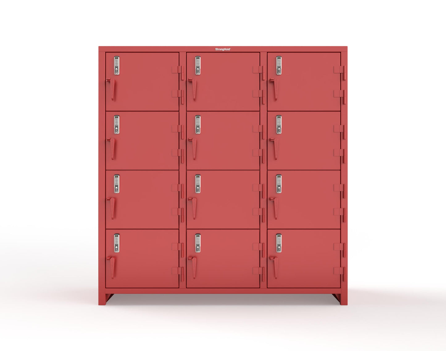 Extra Heavy Duty 14 GA 4-Tier Locker with Keyless Entry Lock, 12 Compartments – 72 in. W x 24 in. D x 75 in. H - 66-12D-24-4T-EK-L-3001