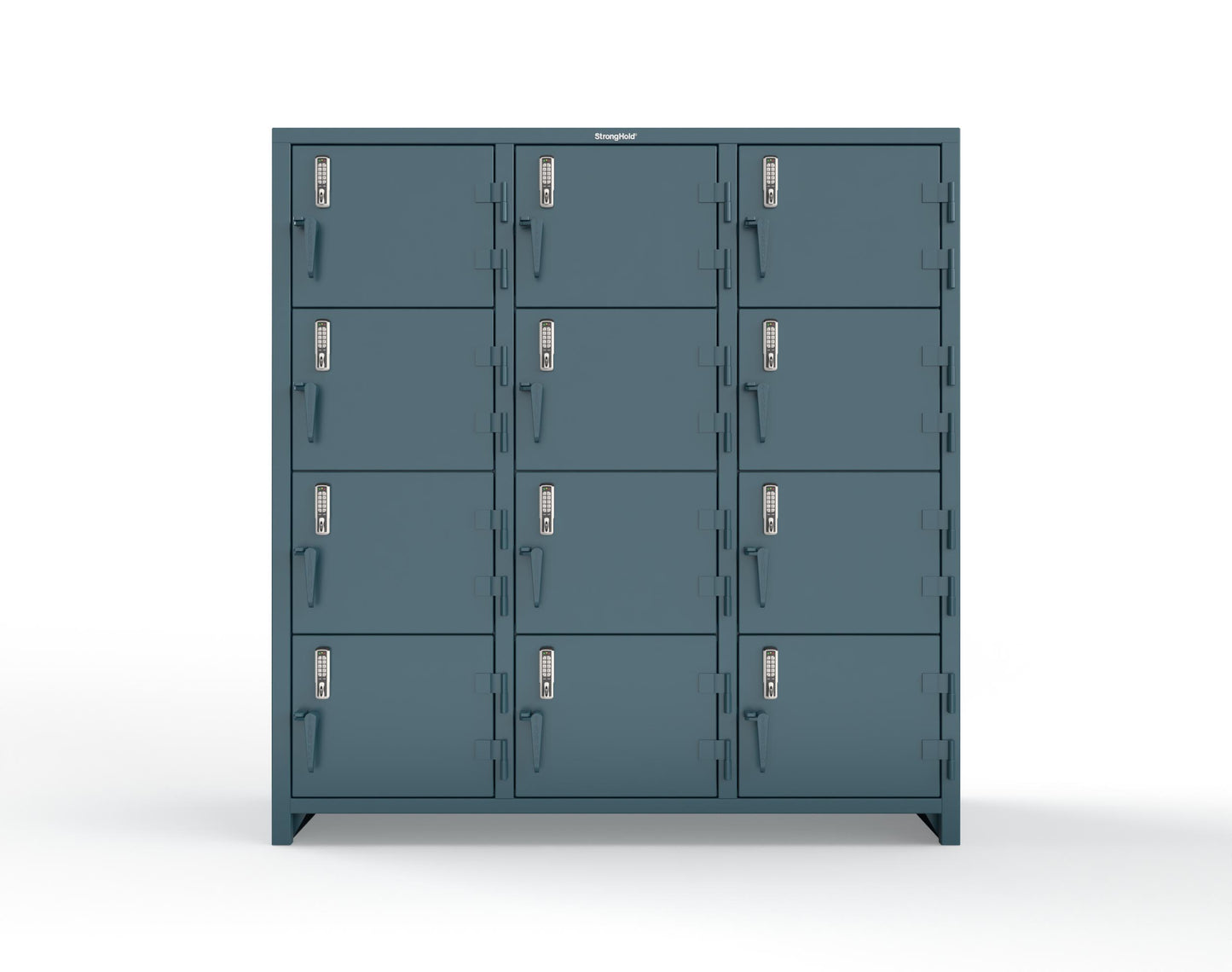 Extra Heavy Duty 14 GA 4-Tier Locker with Keyless Entry Lock, 12 Compartments – 72 in. W x 24 in. D x 75 in. H - 66-12D-24-4T-EK-L-5001