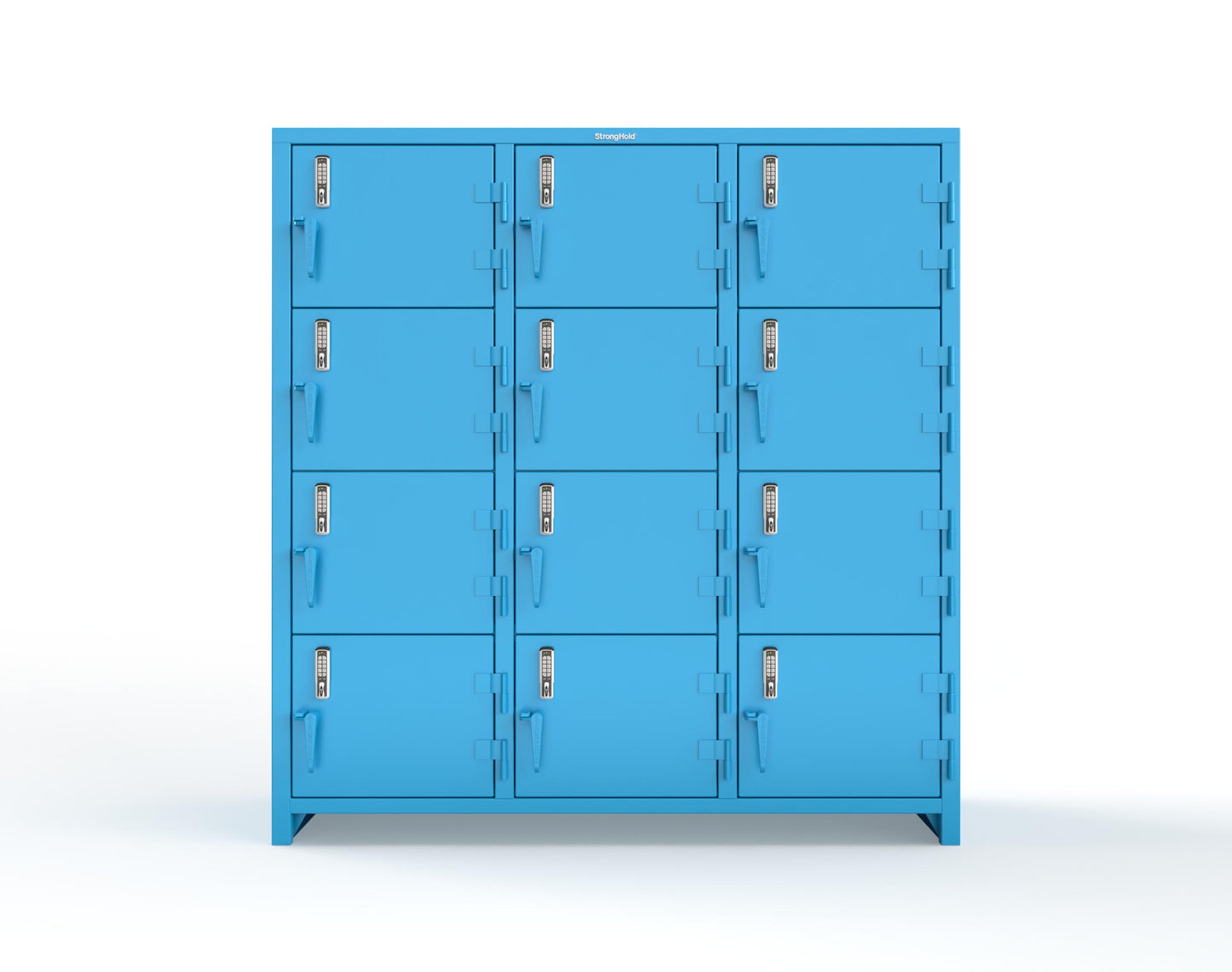 Extra Heavy Duty 14 GA 4-Tier Locker with Keyless Entry Lock, 12 Compartments – 72 in. W x 24 in. D x 75 in. H - 66-12D-24-4T-EK-L-5012