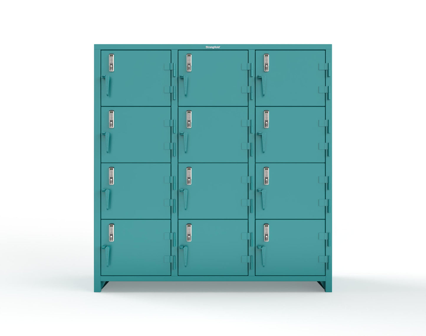 Extra Heavy Duty 14 GA 4-Tier Locker with Keyless Entry Lock, 12 Compartments – 72 in. W x 24 in. D x 75 in. H - 66-12D-24-4T-EK-L-5021