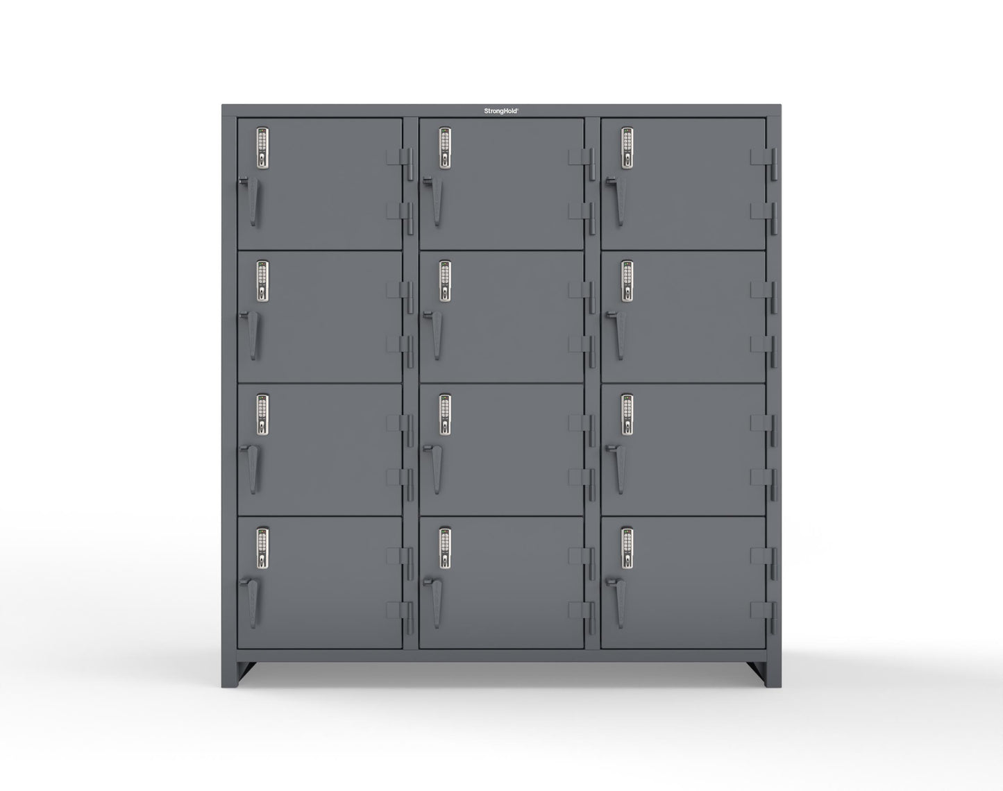 Extra Heavy Duty 14 GA 4-Tier Locker with Keyless Entry Lock, 12 Compartments – 72 in. W x 24 in. D x 75 in. H - 66-12D-24-4T-EK-L-7024