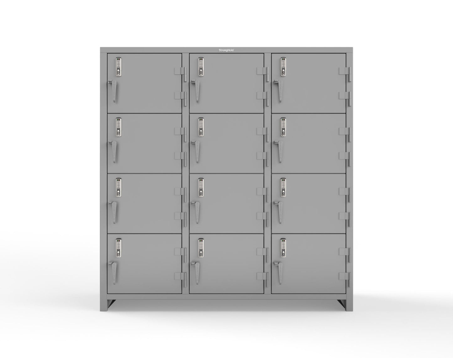 Extra Heavy Duty 14 GA 4-Tier Locker with Keyless Entry Lock, 12 Compartments – 72 in. W x 24 in. D x 75 in. H - 66-12D-24-4T-EK-L-7037