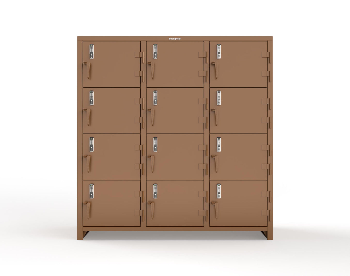 Extra Heavy Duty 14 GA 4-Tier Locker with Keyless Entry Lock, 12 Compartments – 72 in. W x 24 in. D x 75 in. H - 66-12D-24-4T-EK-L-8008