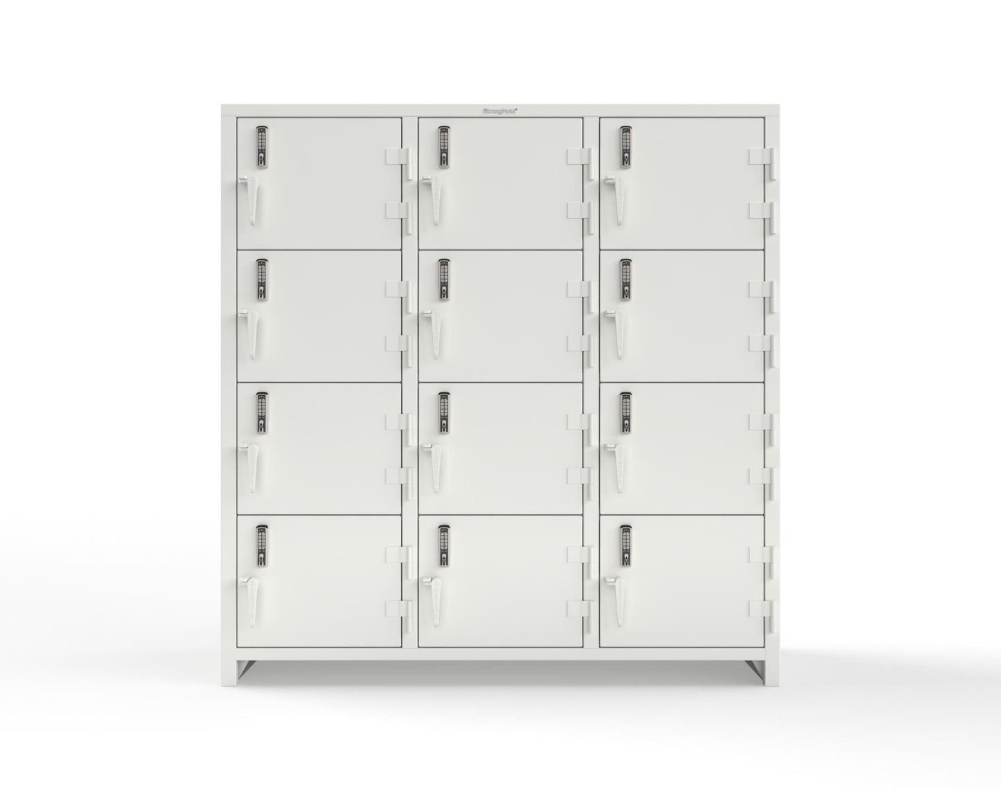 Extra Heavy Duty 14 GA 4-Tier Locker with Keyless Entry Lock, 12 Compartments – 72 in. W x 24 in. D x 75 in. H - 66-12D-24-4T-EK-L-9003